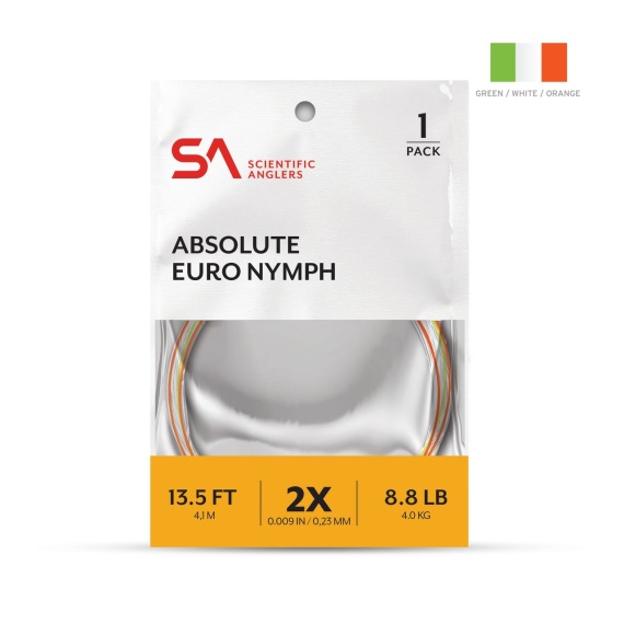 SA Absolute Euro Nymph Leader 30\' 4X (0,18 mm) in de groep Haken & Terminal Tackle / Voor zeevissen en materiaal voor onderlijnen / Kant-en-klare onderlijnen / Tapered onderlijnen bij Sportfiskeprylar.se (140935r)