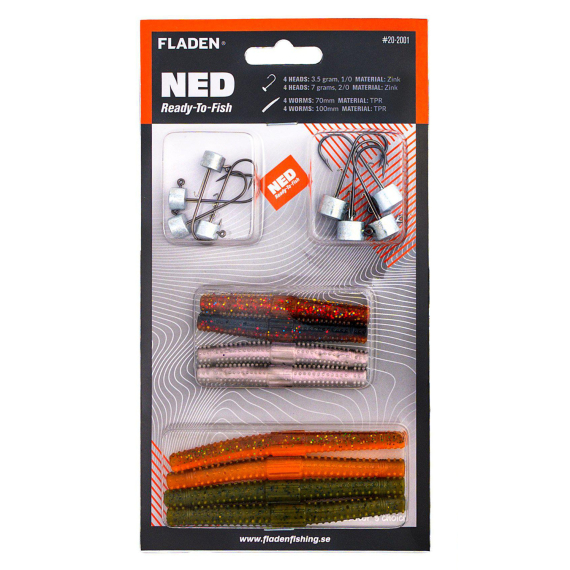 Fladen NED ready to fish 8 heads 8 worms in de groep Kunstaas / Softbaits / Craws & Creaturebaits / Ned Rig Baits bij Sportfiskeprylar.se (20-2001)