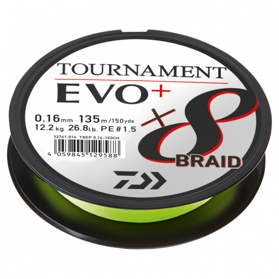 Daiwa Tournament X8 Braid Evo+ Chartreuse 135m - 0.30mm in de groep Lijnen / Gevlochten Lijnen bij Sportfiskeprylar.se (216409)