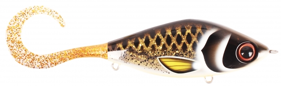 TrueGlide Guppie Jr, 11cm, 70gr - Spotted Bullhead - Gold Glitter in de groep Kunstaas / Staartaas & Hybride aas bij Sportfiskeprylar.se (29-EG208A-TR008)