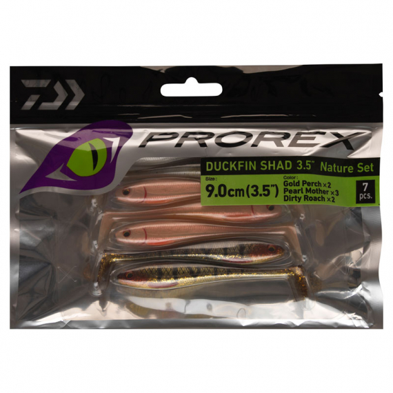 Daiwa PX Duckfin Shad 8,9cm (7pcs) - Nature Set in de groep Kunstaas / Softbaits / Baars Softbaits & Snoekbaars Softbaits bij Sportfiskeprylar.se (32-216787)
