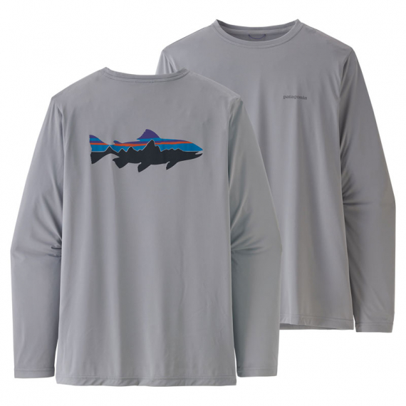 Patagonia M\'s L/S Cap Cool Daily Fish Graphic Shirt Fitz Roy Trout: Salt Grey in de groep Kleding & Schoenen / Kleding / Truien / T-shirts met lange mouwen bij Sportfiskeprylar.se (52147-FTGYr)