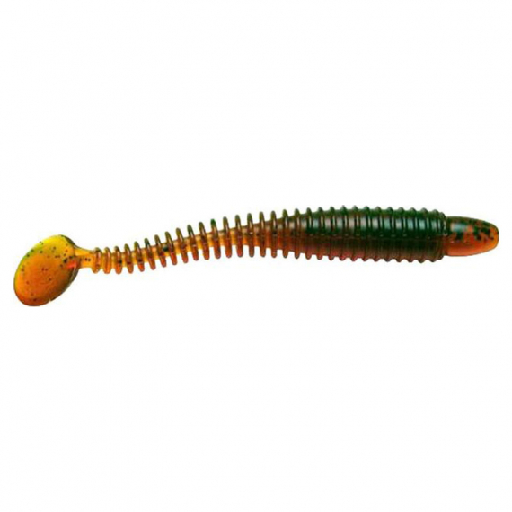 Swimmin Ribster 10cm - Motor Oil Pepper (9pcs) in de groep Kunstaas / Softbaits / Verticale softbaits bij Sportfiskeprylar.se (78-SR45-214)