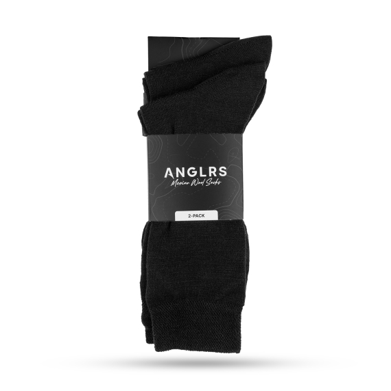 Anglrs Merino Wool Socks Black 41-46 2-pack in de groep Kleding & Schoenen / Kleding / Onderkleding & Ondergoed / Sokken bij Sportfiskeprylar.se (AMWB41462)