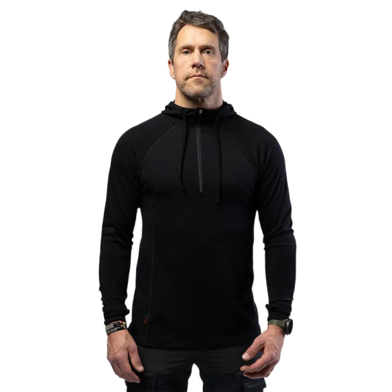 Beyond Nordic BN105 M\'s Merino Half Zip Hoodie Onyx Black in de groep Kleding & Schoenen / Kleding / Onderkleding & Ondergoed / Basislaag top bij Sportfiskeprylar.se (BN105-M-BLACK-2XLr)