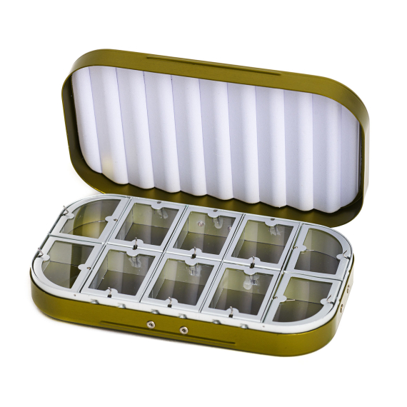 Aluminium box 10 compartments - Olive in de groep Opslag / Tackleboxen / Vliegvisboxen bij Sportfiskeprylar.se (CH-306)