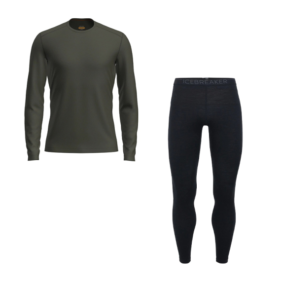 Icebreaker Mens 200 Oasis LS Crewe & Leggings Loden/Black in de groep Vismethoden / IJsvissen / Winterkleding / Onderkleding & Ondergoed / Basislaag-set bij Sportfiskeprylar.se (ICEBREAKERSETGREEN)