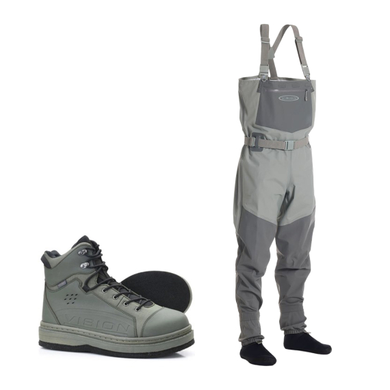 Vision Koski Grey & Koski Green 2.0 Felt Sole Wading Kit in de groep Kleding & Schoenen / Waadpakken en waaduitrusting / Waadpak sets bij Sportfiskeprylar.se (KOSKIGREYKOSKIFILT)