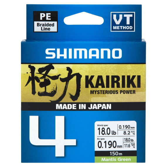Shimano Kairiki 4, 150m Mantis Green - 0.16mm 8.1kg in de groep Lijnen / Gevlochten Lijnen bij Sportfiskeprylar.se (LDM54TE1516015G)