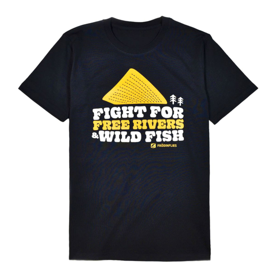 Frödin \'Free Rivers & Wild Fish\' Heavyweight T-Shirt - Black in de groep Kleding & Schoenen / Kleding / T-shirts bij Sportfiskeprylar.se (OT-FRHLr)