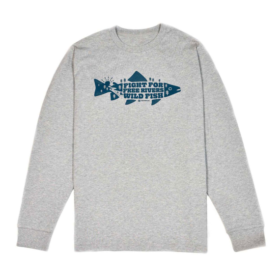 Frödin \'Free Rivers & Wild Fish\' Long-Sleeve T-Shirt - Heather Grey in de groep Kleding & Schoenen / Kleding / Truien / T-shirts met lange mouwen bij Sportfiskeprylar.se (OT-FRLSGLr)