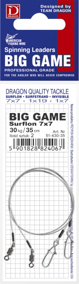 Dragon 7x7 Surflon A.F.W. 30kg Big Game 2-pack in de groep Haken & Terminal Tackle / Voor zeevissen en materiaal voor onderlijnen / Kant-en-klare onderlijnen / Stalen onderlijnen & verenstaal leaders bij Sportfiskeprylar.se (PDF-51-430-40r)