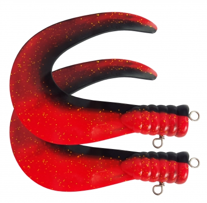 SvartZonker Big Tail (2-pak) - C15 Black/Fl.Red in de groep Kunstaas / Softbaits / Extra staarten & krulstaarten bij Sportfiskeprylar.se (SZ101115)