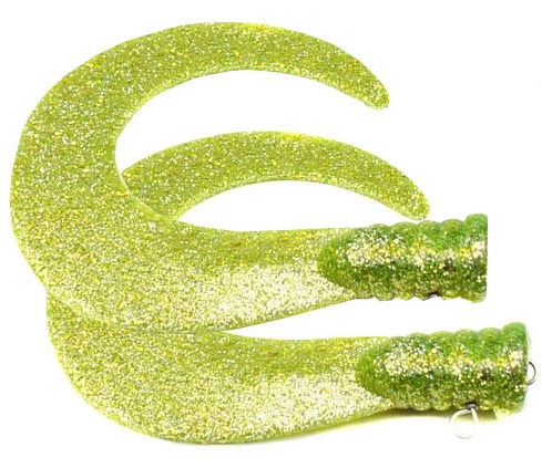 SvartZonker Big Tail (2-pak) - Chartreuse glitter in de groep Kunstaas / Softbaits / Extra staarten & krulstaarten bij Sportfiskeprylar.se (ZS101101)