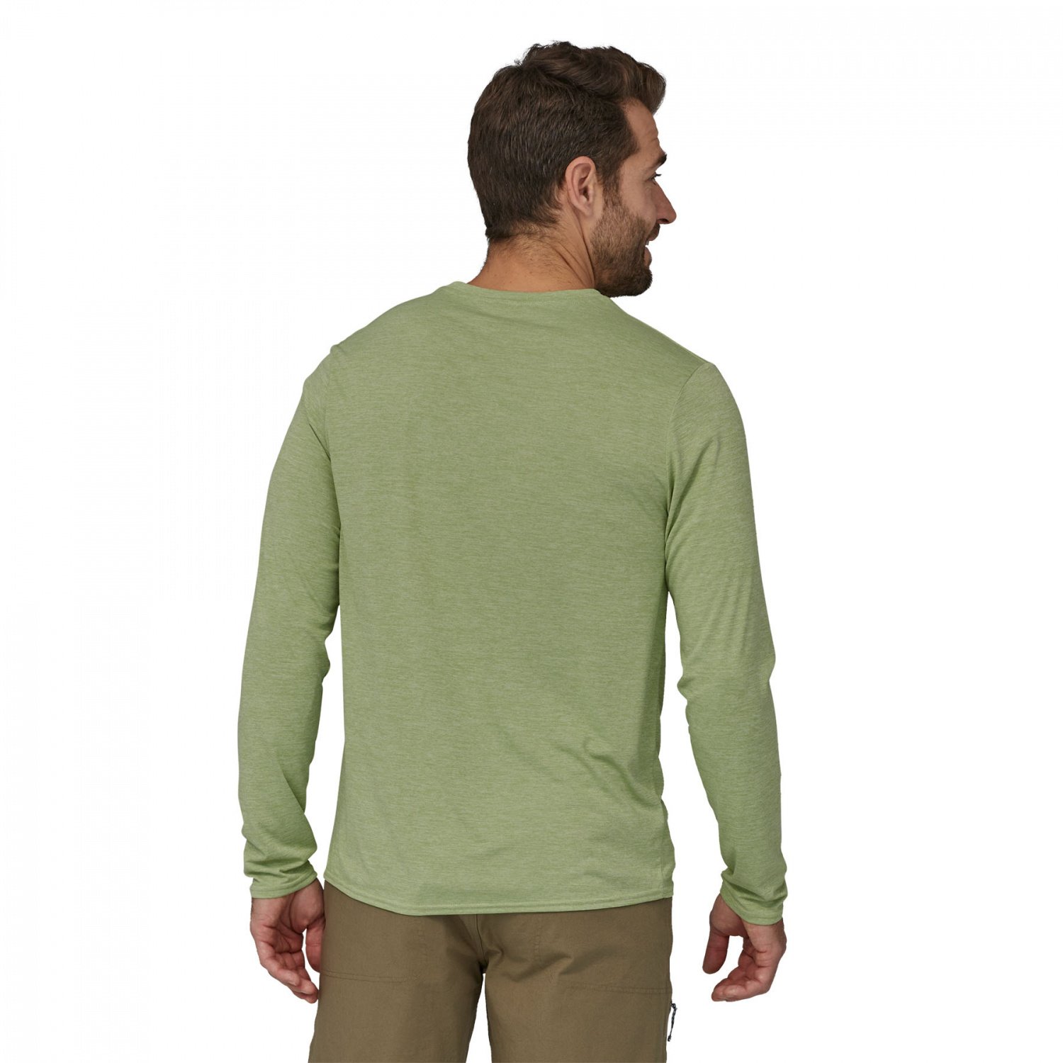 Patagonia M\'s L/S Cap Cool Daily Graphic Shirt Line Logo Ridge Stripe: Salvia Green X-Dye