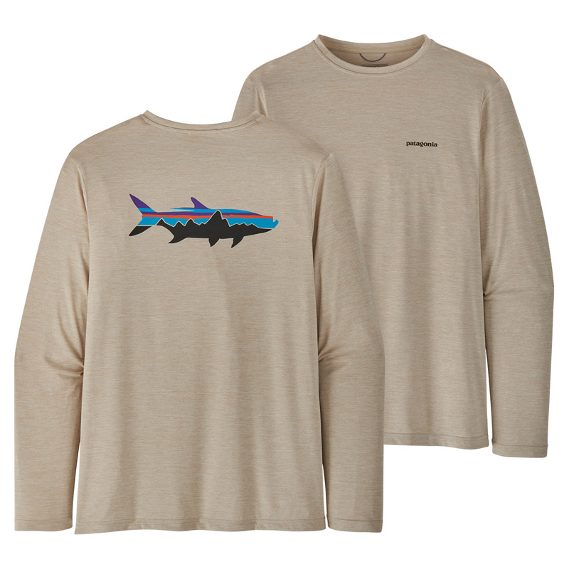 Patagonia M\'s L/S Cap Cool Daily Fish Graphic Shirt Fitz Roy Tarpon: Pumice X-Dye