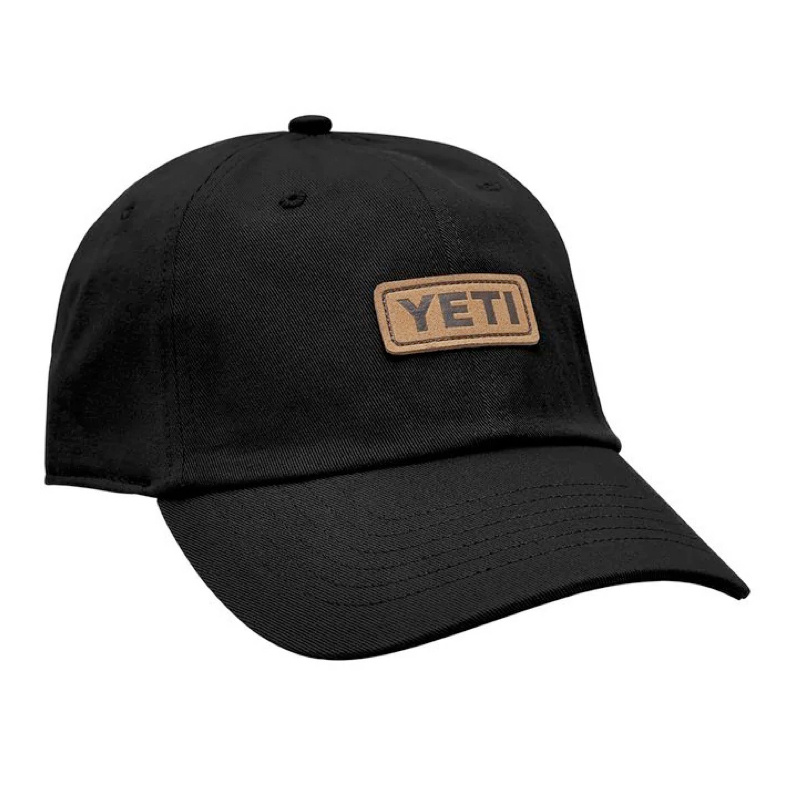 Yeti Leather Logo Badge 6 Panel Soft Crown Hat Black