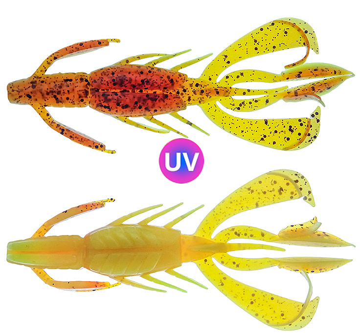 PerchFight Crayfish 4.4\'\' 5-pak , Motoroil Glitter Orange